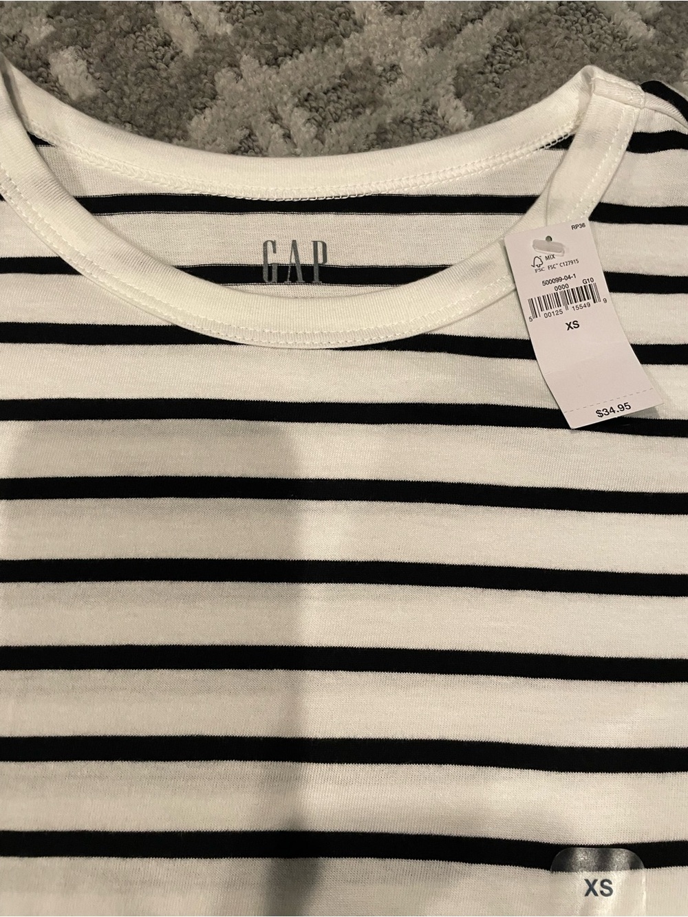 GAP Black and White Striped Crewneck Tee-Loose Fit